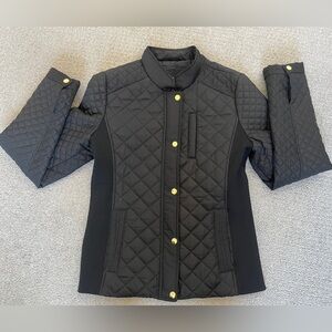 B Hip by Me Jane Black Puffer Mixes Media Jacket with Gold Buttons